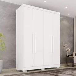 Guarda-Roupa Solteiro 4 Portas 2 Gavetas com Pés França Branco Branco