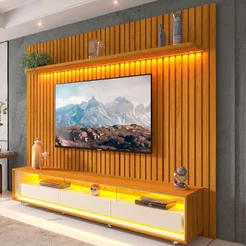 Rack com Painel para TV até 90 Polegadas 100% MDF com LED 228,8CMX217CM 3 Gavetas Nobre Clean Yescasa Marrom
