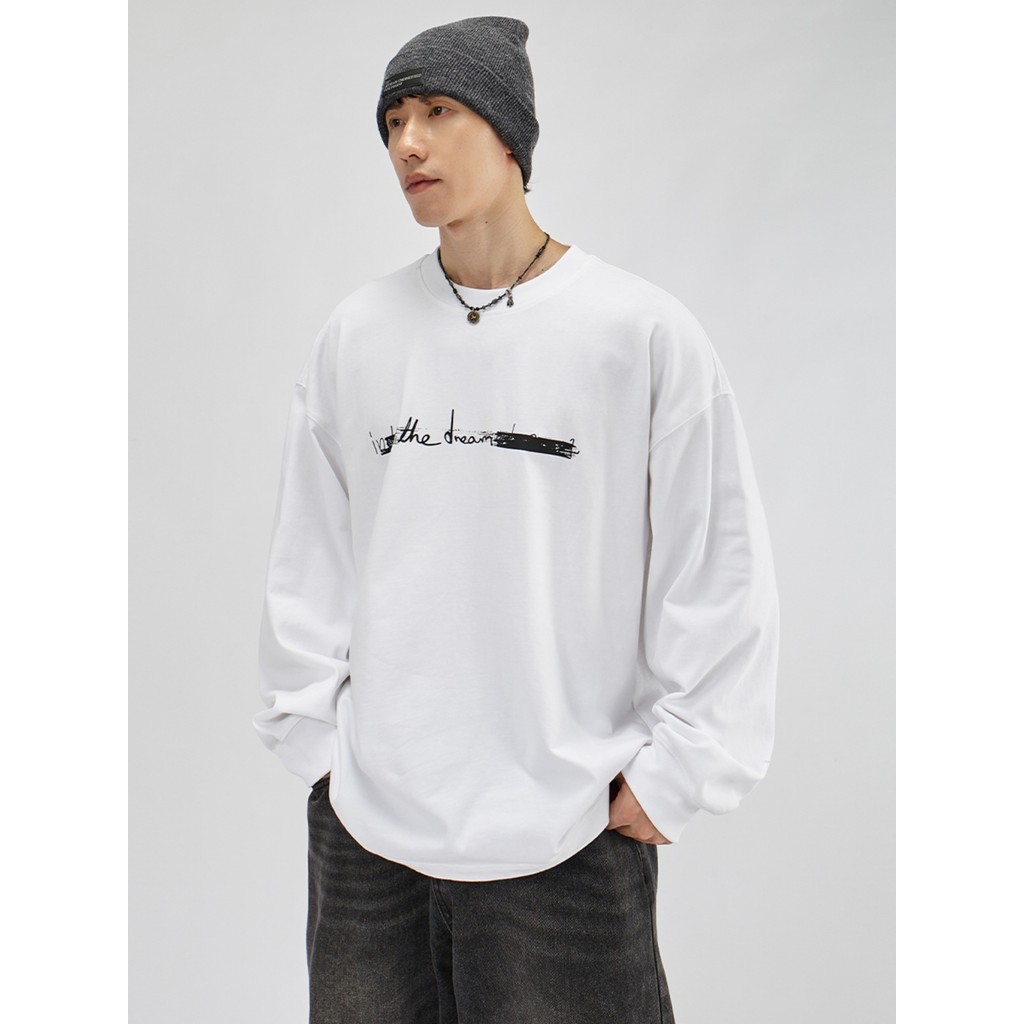 HAMB Original 2026 outono novo produto americano Retro solto de manga comprida camiseta masculina impressa na moda em to
