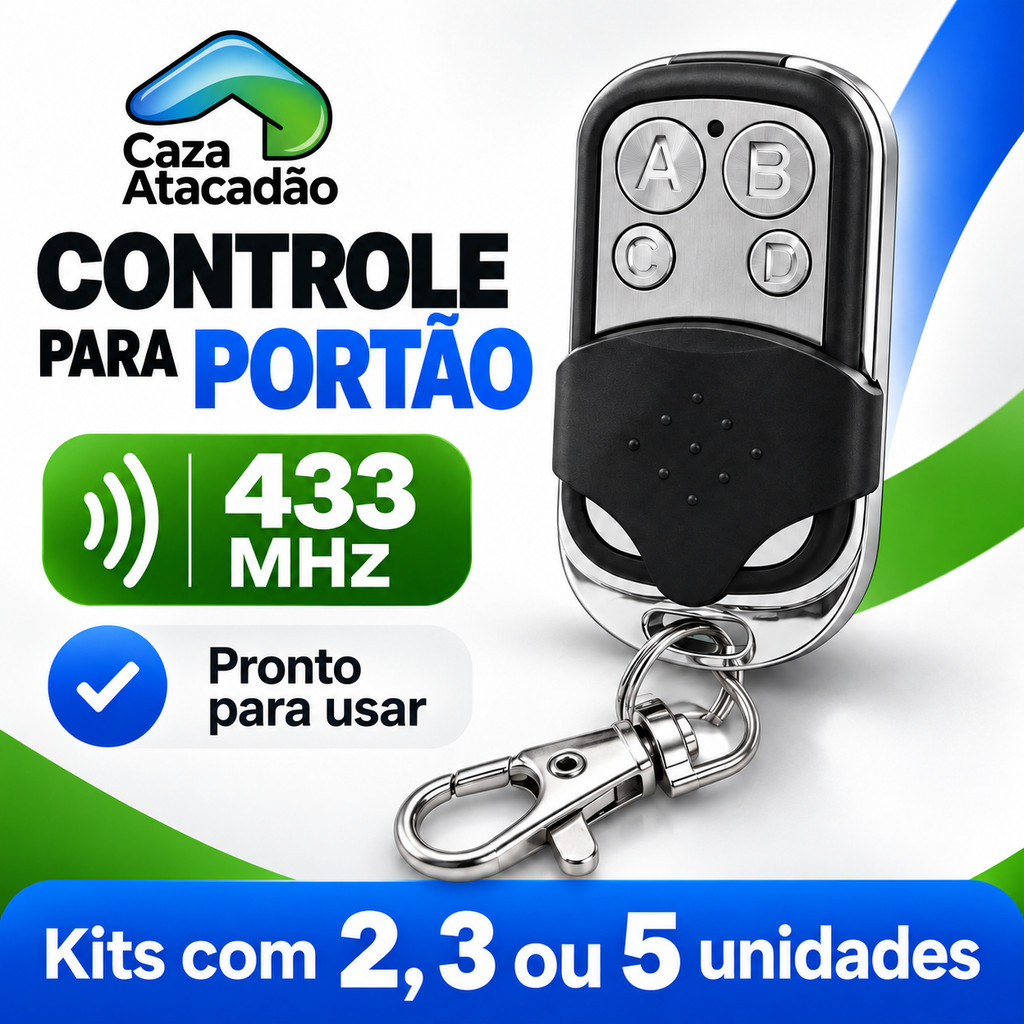 Controle Remoto Universal para Portão Elétrico Eletrônico Garagem com Chaveiro 433mhz 4 Botões