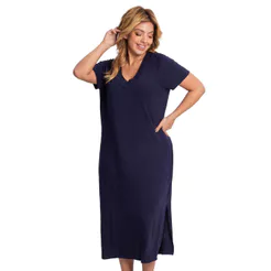 Vestido Midi Feminino Com Decote Em V Secret Glam Azul