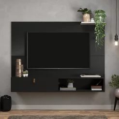 Painel para TV até 50 Polegadas 123cmx90cm 1 Porta Alca Sintética California Preto Preto