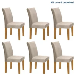 Kit 6 Cadeiras Estofadas Espanha Espresso Móveis Cinamomo/Boucle Bege