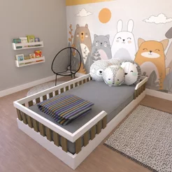 Cama Infantil Montessoriana Solteiro Cori Yescasa Branco/Carvalho Mel Branco/Carvalho Mel