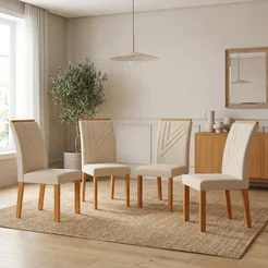 Conjunto 4 Cadeiras de Jantar em MDF com Assento e Encosto Estofados Miami Freijó e Palha Yescasa Marrom Freijó/Palha