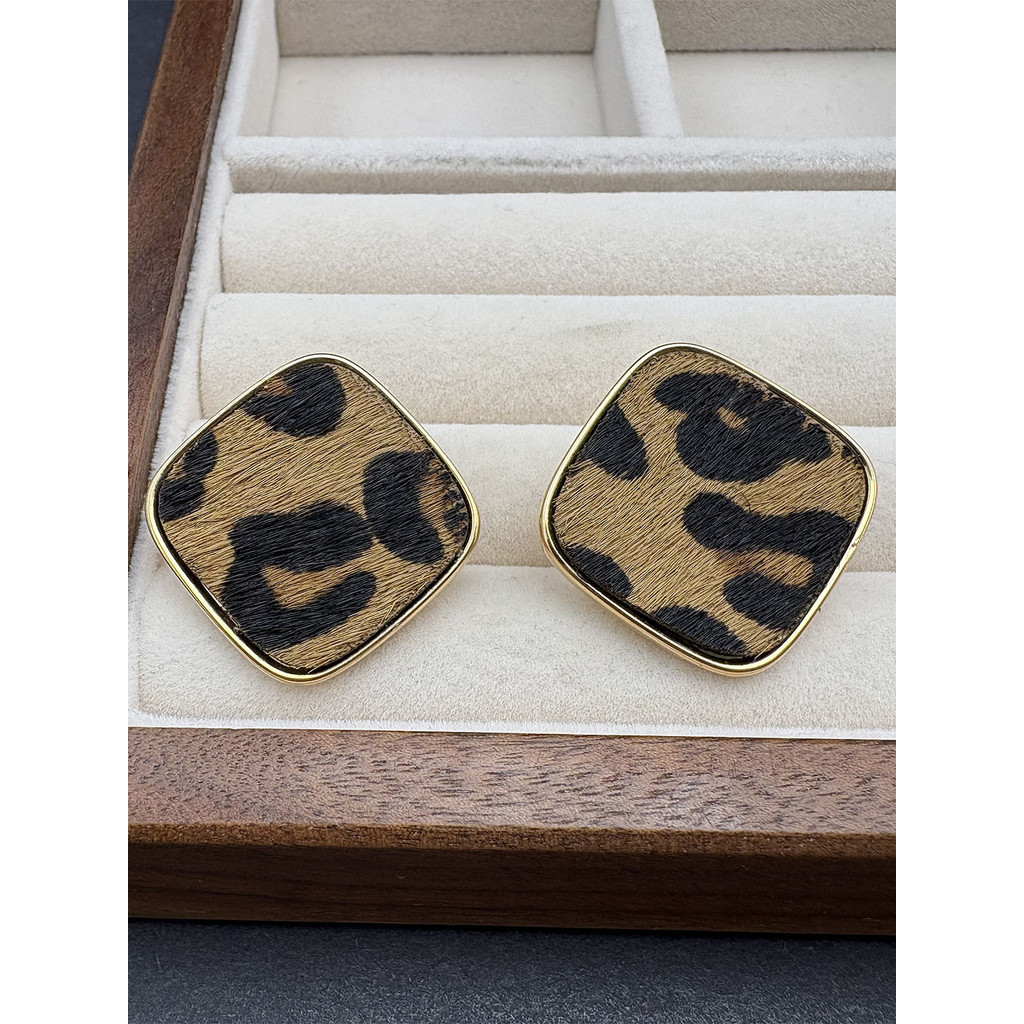 Merad leopardo impressão crina brincos feminino Retro quadrado angustiado brincos dourados feminino outono inverno atmos