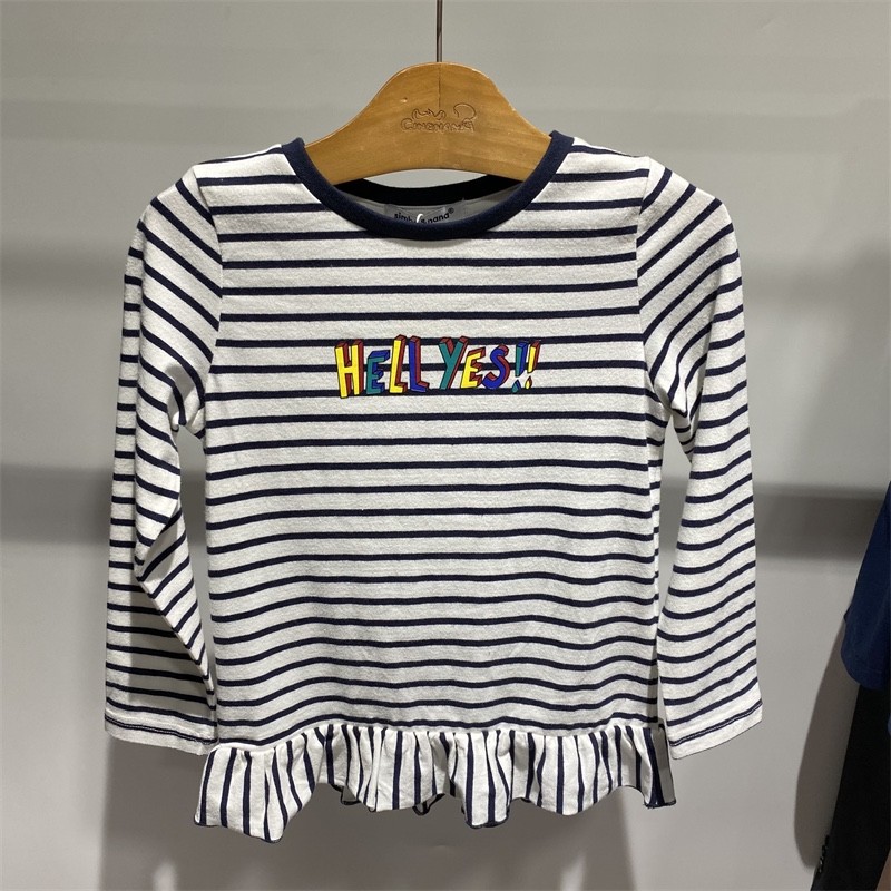 Primavera outono Simba Nana roupas infantis meninas em torno do pescoço listrado manga comprida camiseta pequeno médio t