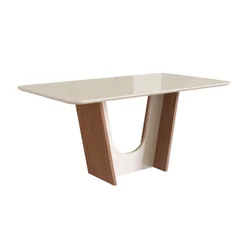 Mesa para Sala de Jantar 160x90cm com Vidro Lapidado Marrom/Canela/Off White