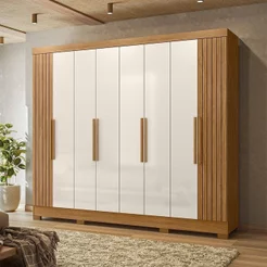 Guarda-Roupa Casal Frisado 8 Portas 4 Gavetas e Pés Diplomata Freijó/Off White Freijó Frisado/Off White