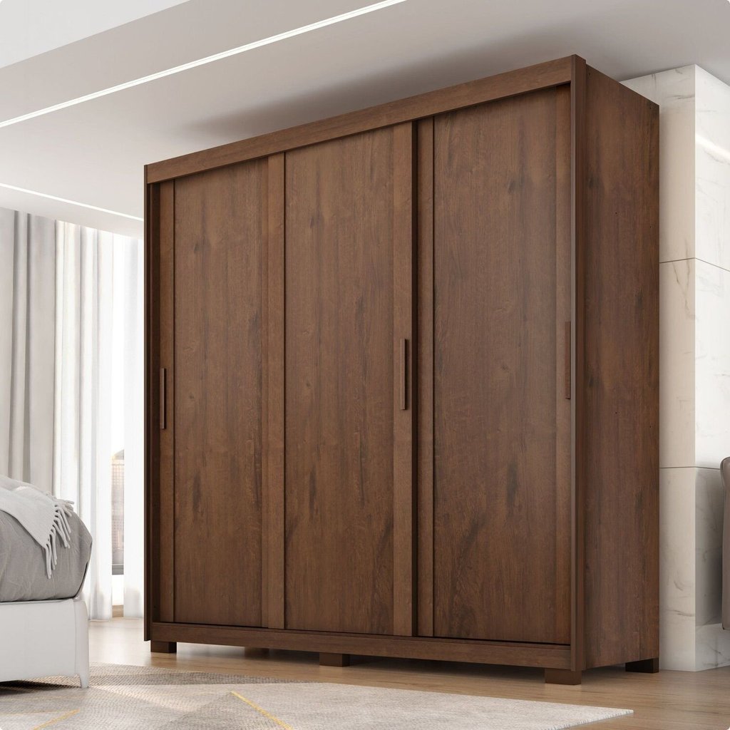 Guarda-Roupa Casal 3 Portas de Correr e 4 Gavetas Confort Marrom/Jacarandá Jacaranda