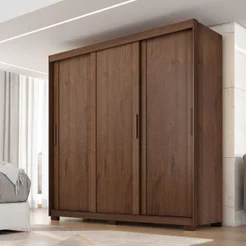 Guarda-Roupa Casal 3 Portas de Correr e 4 Gavetas Confort Marrom/Jacarandá Jacaranda