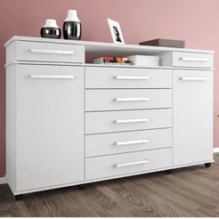 Cômoda 2 Portas 7 Gavetas Paris Espresso Móveis Branco Branco