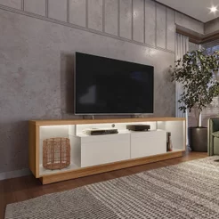 Rack para TV até 75 Polegadas com LED MDF 181cm 2 Portas Fita Cronos CabeCasa MadeiraOriginals Off White 181