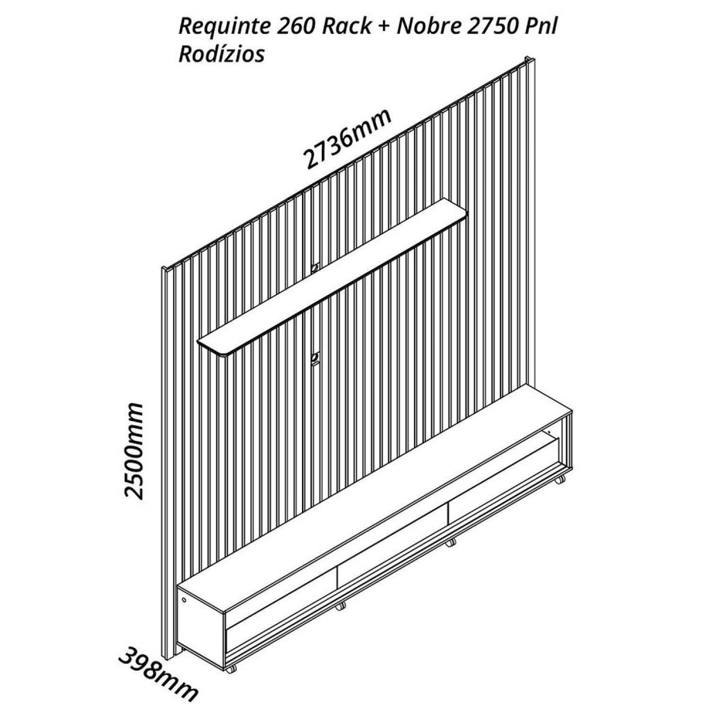 Rack com Painel Ripado para TV até 90 Polegadas com LED 100% MDF 260CMX250CM 3 Gavetas com Rodízios Nobre Requinte · foto 2
