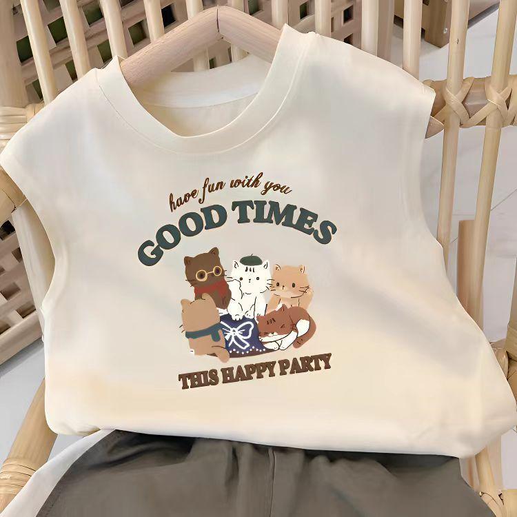 Crianças sem mangas camiseta verão meninos meninas puro algodão pequeno colete meninos bebê bonito dos desenhos animados
