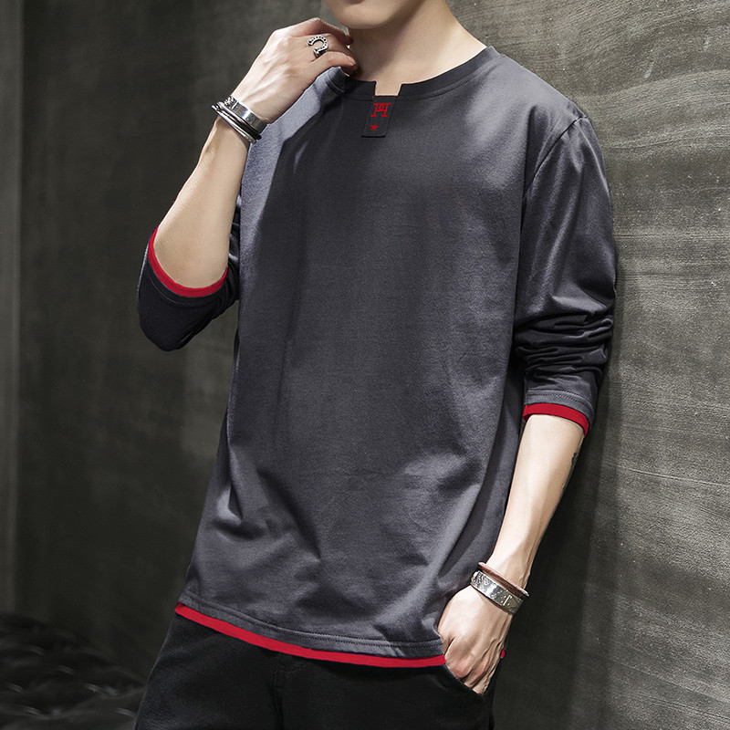 Camiseta masculina de manga comprida jogo interno versão coreana na moda camisa de fundo Street Wear camiseta primavera 
