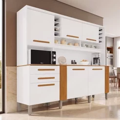 Armário de Cozinha 6 Portas 2 Gavetas Catar Branco Branco/Cinamomo