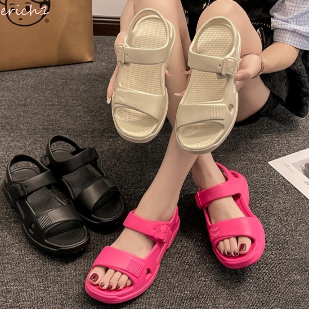 Sandálias Plataforma EVA , Chinelos Casuais Ajustáveis De Dedo Aberto , Sapatos Antiderrapantes De Cor Sólida Femininas