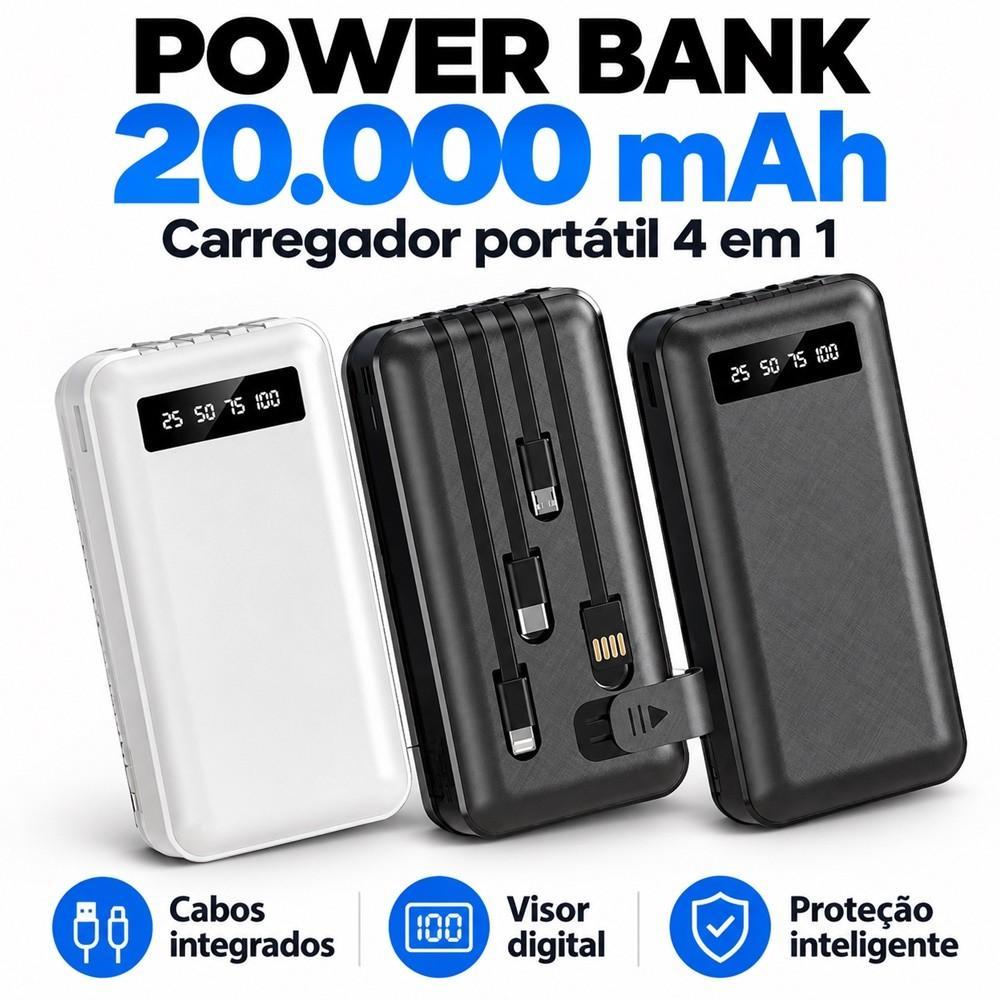 Carregador Power Bank Portátil de celular 20000mah Universal Saida 4 Cabos Nexora