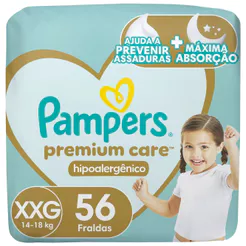 Fralda Pampers Premium Care Tamanho XXG Pacote Hiper 56 Fraldas Descartáveis