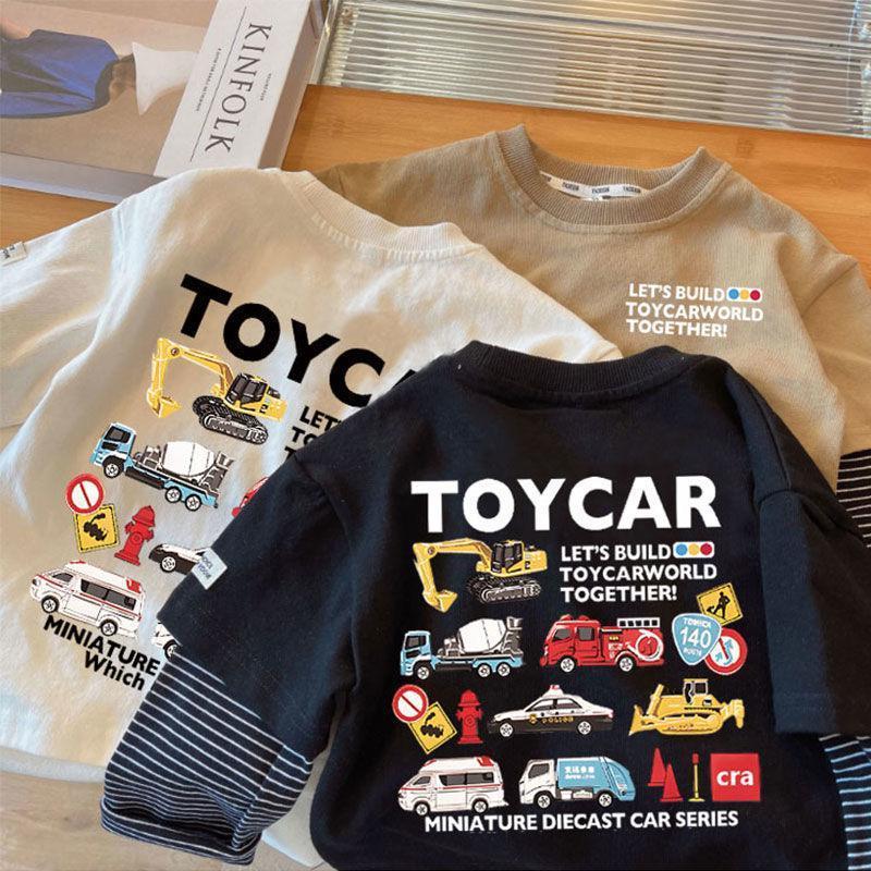 Algodão puro crianças camiseta de manga comprida primavera outono novo estilo meninos versão coreana topo dos desenhos a