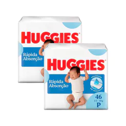 Kit 2 Fralda Huggies Rápida Absorção Tamanho P Pacote Mega 46 Unidades Descartáveis