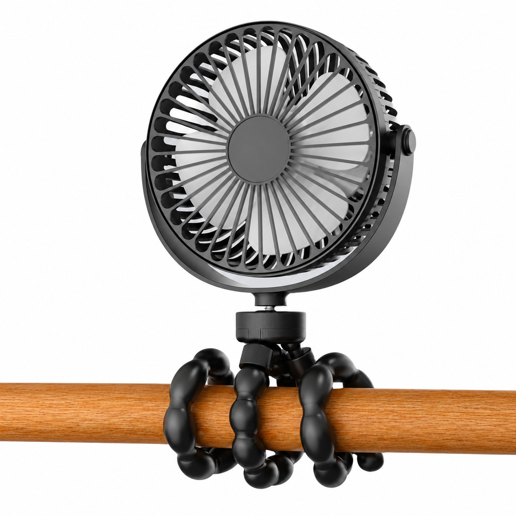 Ventilador 3 Velocidades Portátil de Carrinho de Bebê USB Recarregável Garra Ajustável 360°