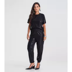 Calça Feminina Aladim em Malha Plissada Dianna Preto