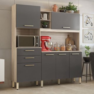 Armario De Cozinha 6 Portas 2 Gavetas Select  Avena/Grafito em Oferta na Shopee