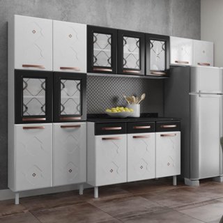 Cozinha Completa 14 Portas 3 Gavetas 5 Vidros Mirage New  Preto em Oferta na Shopee