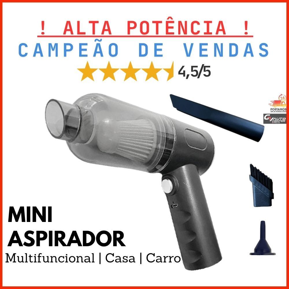 Aspirador de Pó Portátil Turbo Potente Recarregável USB Carro e Casa