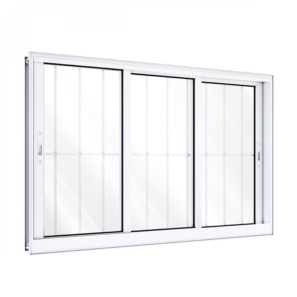 Janela de Alumínio de Correr 120x150cm 3 Folhas com Grade Lucasa Branco
