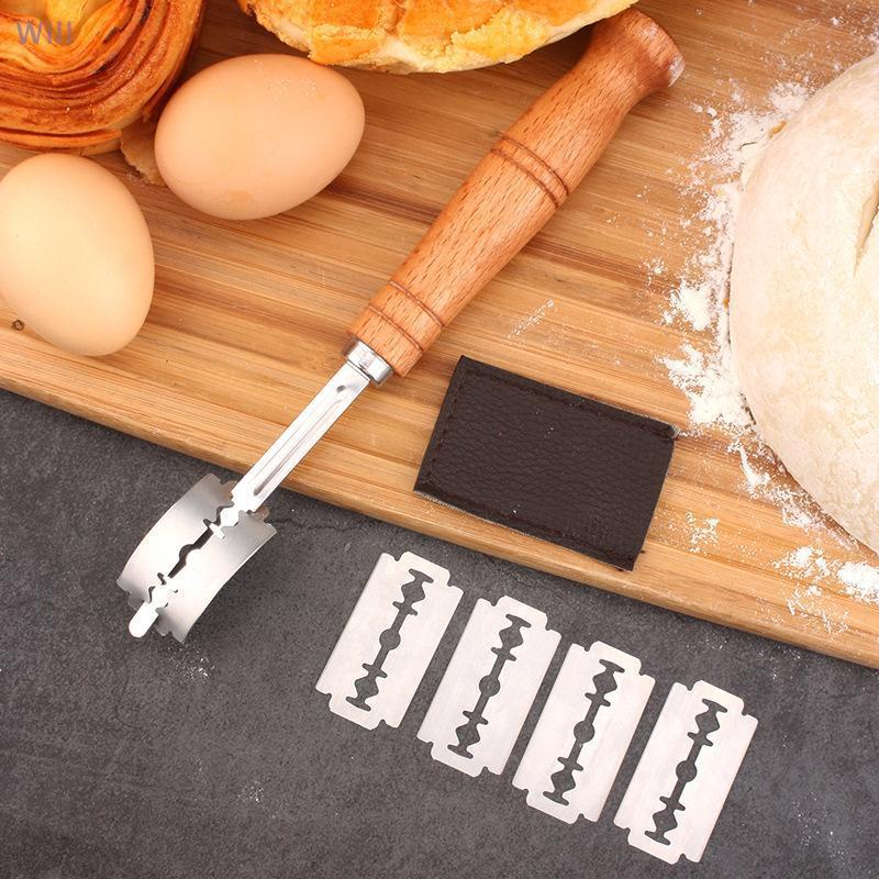 Cortador De Massa De Pão E Pastelaria Com 5 Lâminas , Faca Curvada Para Torradas , Cabo De Madeira , Acessório De Cozime