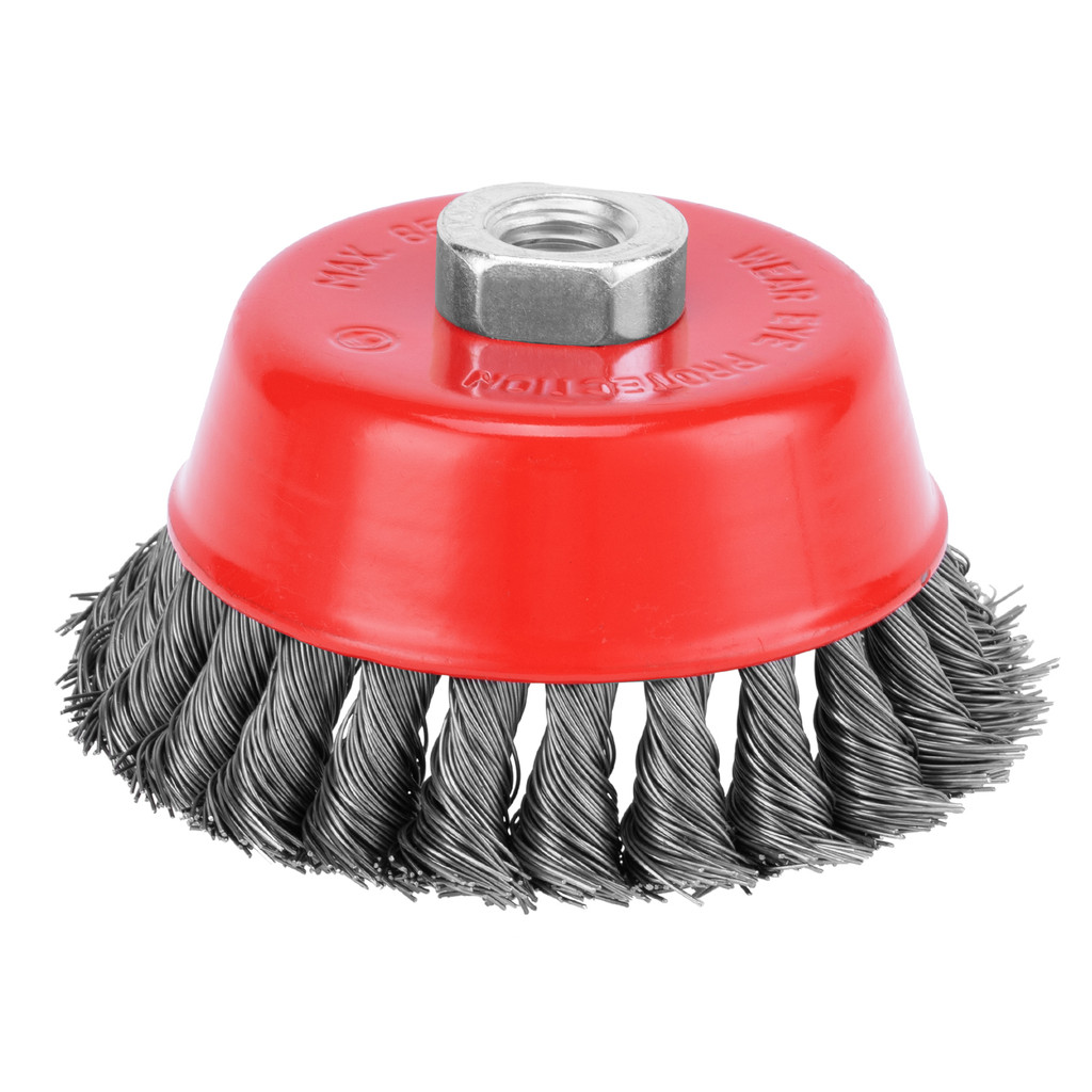 ESCOVA TIPO COPO, ACO CARBONO, TORCIDA, ROSCA M14, 100MM, 1PC // MTX