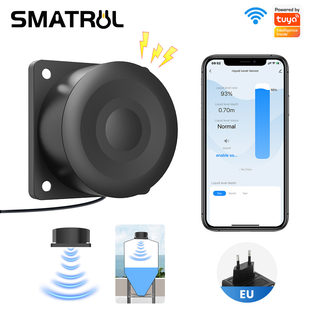 SMATRUL Tuya WiFi Sensor De Nível Líquido Ultrassônico Sem Contato De Tanque De Água Inteligente , Monitoramento Em Temp