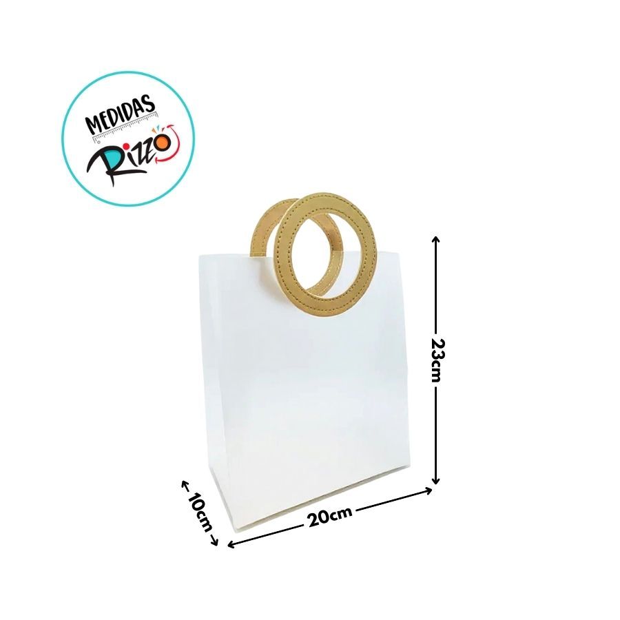 Sacola Transparente Fosca PVC com Alça Redonda de Couro Dourado - 23x20x10cm - 10 unidades - Rizzo — imagem 2 de 2