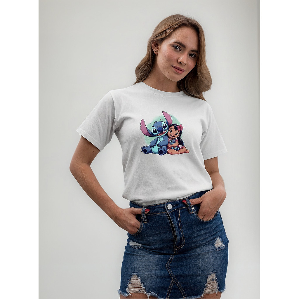 Camisa Unissex Camiseta Lilo Stitch Algodão Confortável Moda