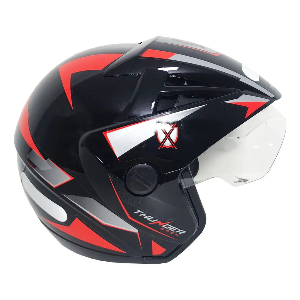 Capacete Aberto Masculino Ebf Thunder Steel Preto e Vermelho Brilhante Moto
