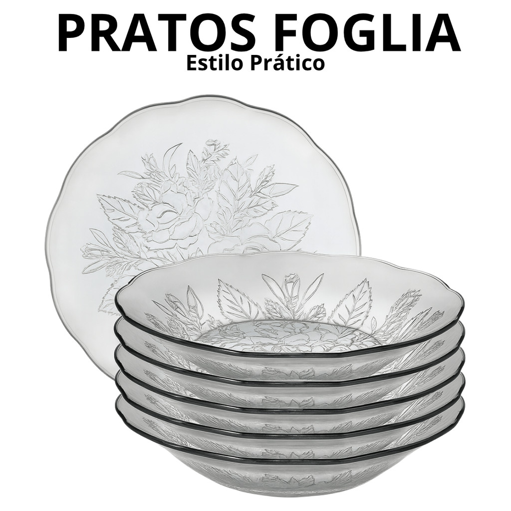 Jogo De Pratos Vidro Fundos 4 a 12 Peças Em Vidro Transparente Para Almoço/ Jantar Bem Embalado em Oferta na Shopee