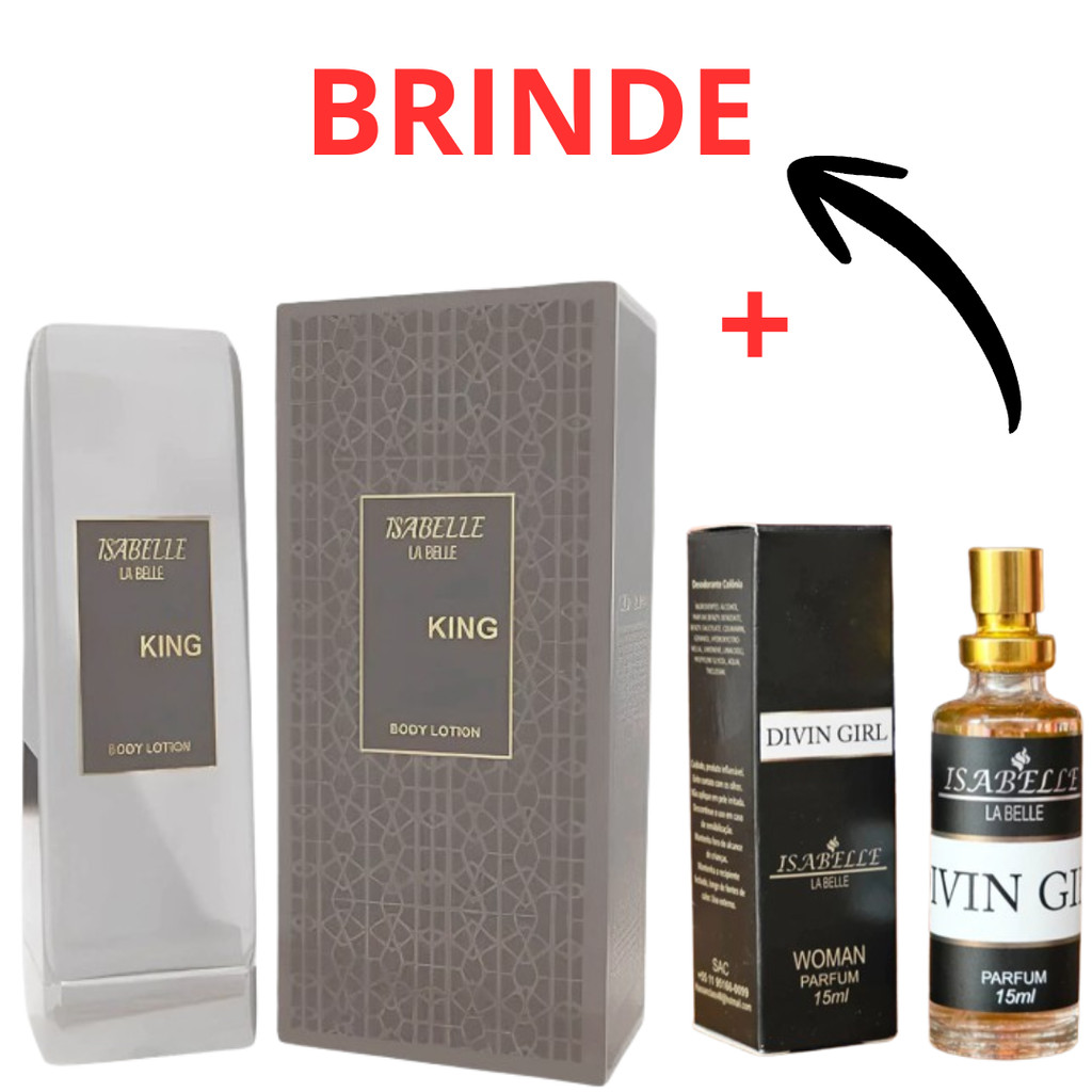 Kit Creme Bharara King e + Perfume Divin Girl 15ml Hidratante Corporal 200ml Arabe