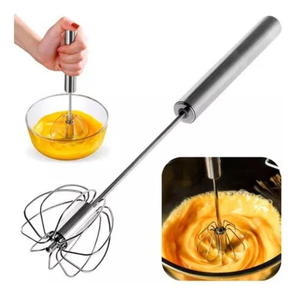 Batedor Manual Giratório Semiautomático Aço Inox Mixer Fouet Multiuso Cozinha