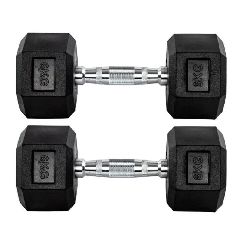 Par Halteres 6kg + 6kg Dumbbell Sextavado Emborrachado Pegada Cromada Gallant (GDb06F3B-Pt)