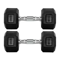 Par Halteres 6kg + 6kg Dumbbell Sextavado Emborrachado Pegada Cromada Gallant (GDb06F3B-Pt)