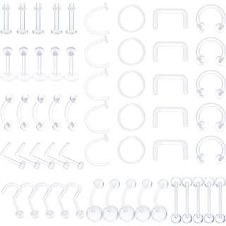 Conjunto de Joias para Piercing Yolev 55 Peças em Acrílico Transparente: Piercings de Nariz, Argolas de Nariz, Anéis de 