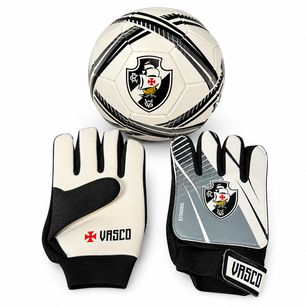 Bola Campo Vasco  Oficial  Licenciada Costurada - Branca - LUVA - KIT BOLA + LUVA