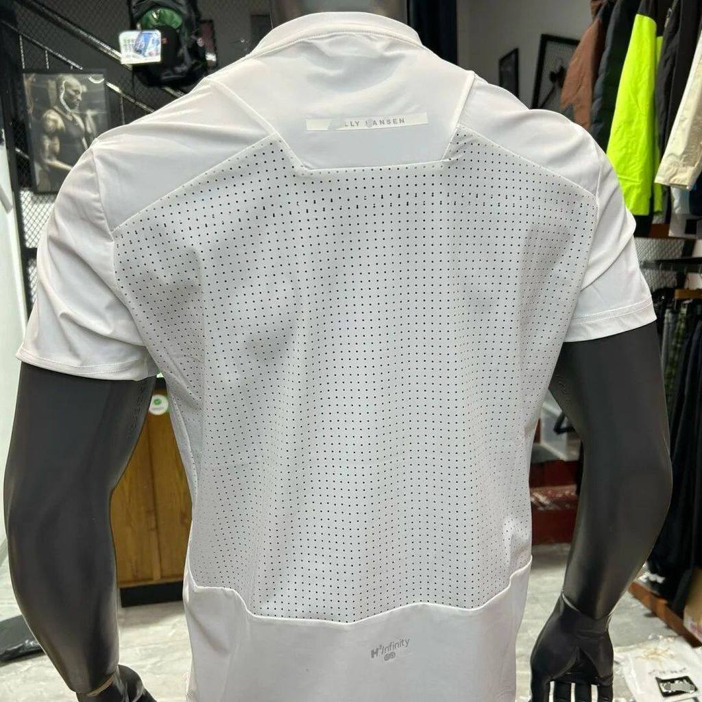 Malha preta de secagem rápida de manga curta masculina verão seda gelo legal camiseta treinamento esportivo ciclismo Fit