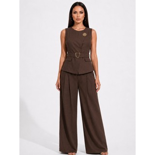 Conjunto Feminino Alfaiataria com Colete e Calça Pantalona
