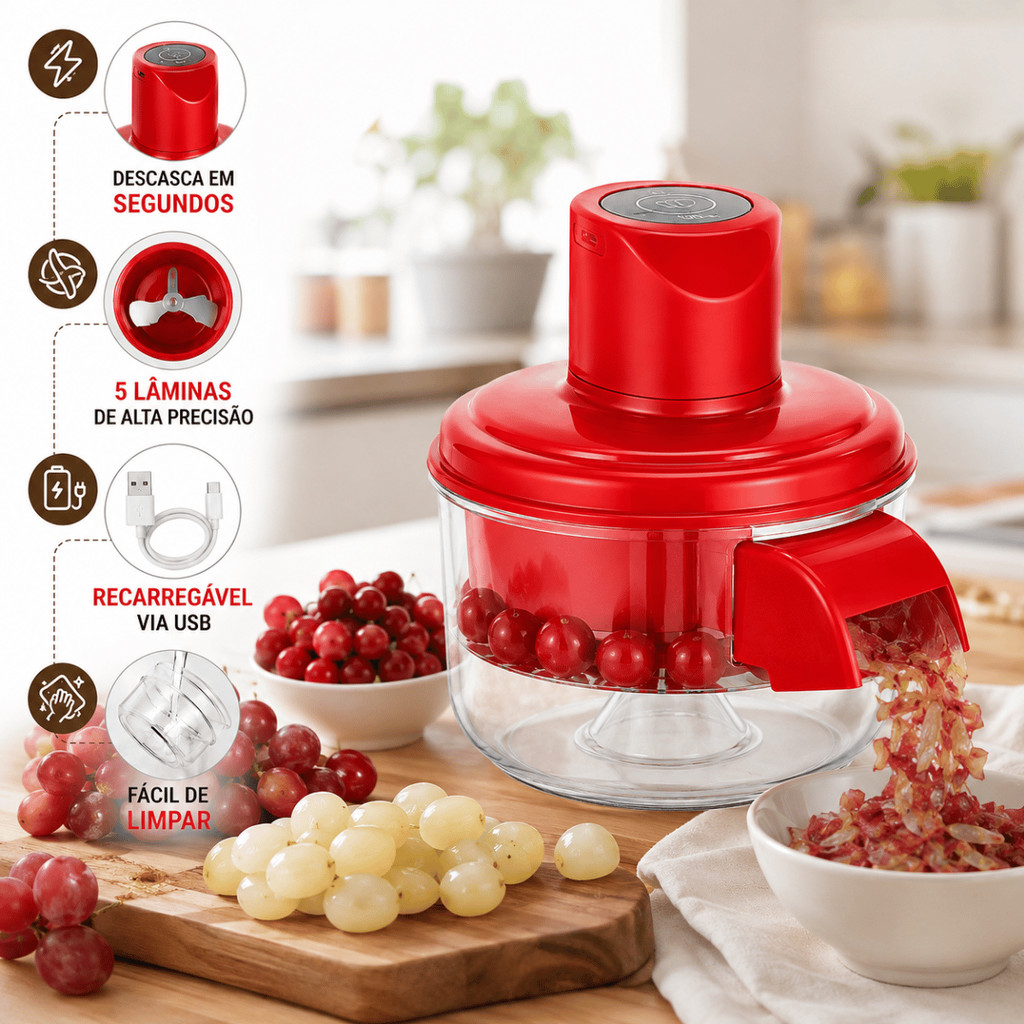 Descascador Elétrico Automático Recarregável USB 5 Lâminas para Frutas Legumes e Alho Peel Pro