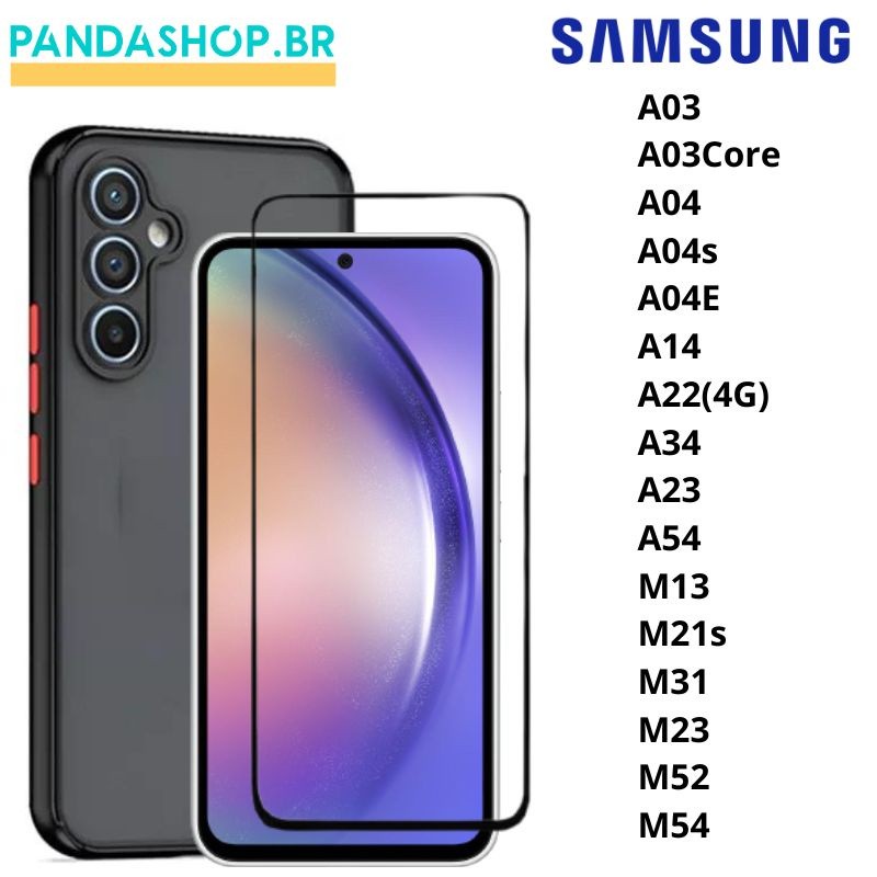 Capa translúcida Anti Impacto + Pelicula De Vidro 3D Temperado Para Samsung Galaxy A03/ A03Core/ A04/ A04s/ A04E/ A14