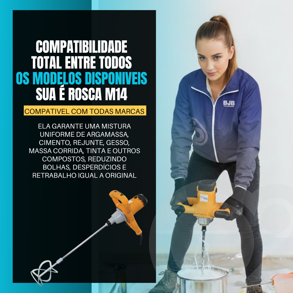 Pá Batedor Misturador Argamassa Tinta Gesso Elétrico Universal Misturador Compatível com Cortag CSM Menegotti M14 — imagem 2 de 2